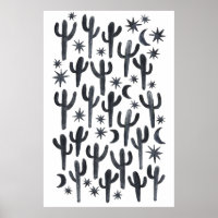Night Wüste Fun Cactus Indigo Muster Wasserfarbe