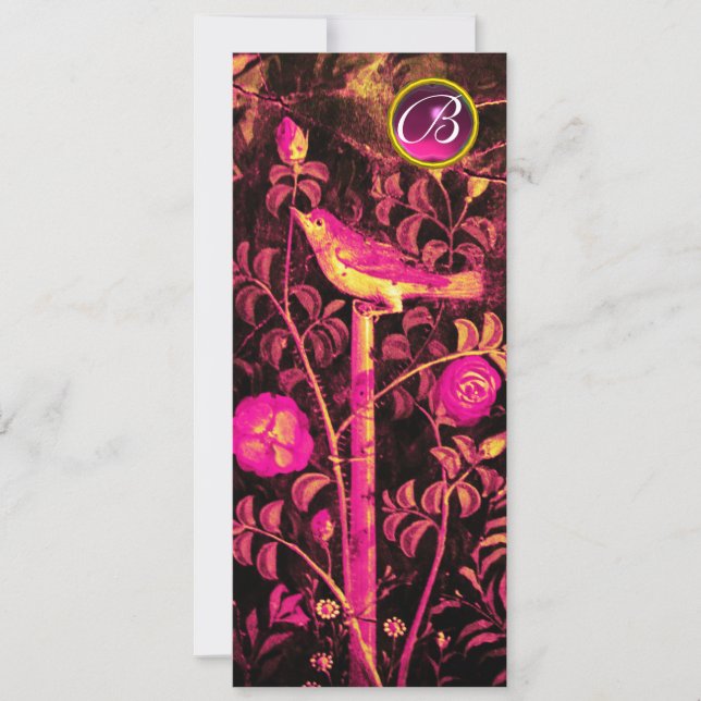 NIGHTINGALE MIT ROSE MONOGRAM, Pink Black Gold Einladung (Vorderseite)