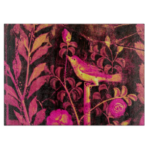 NIGHTINGALE MIT ROSE, rosa, Fuchsiengelb Schneidebrett