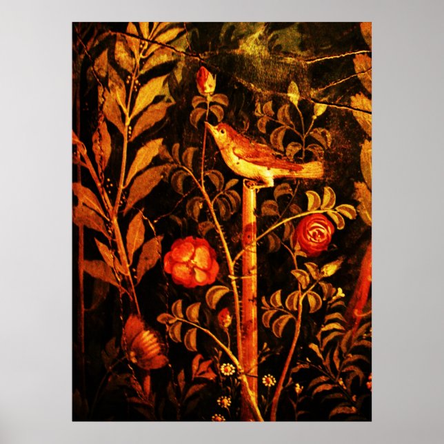NIGHTINGALE MIT ROSE, rot-schwarz Poster (Vorne)