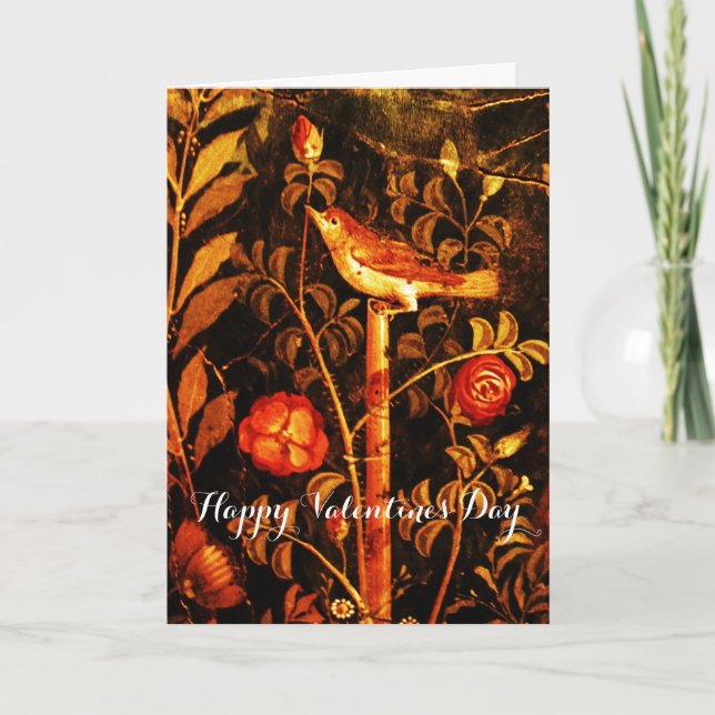 NIGHTINGALE MIT ROSE Valentinstag Feiertagskarte (Vorderseite)