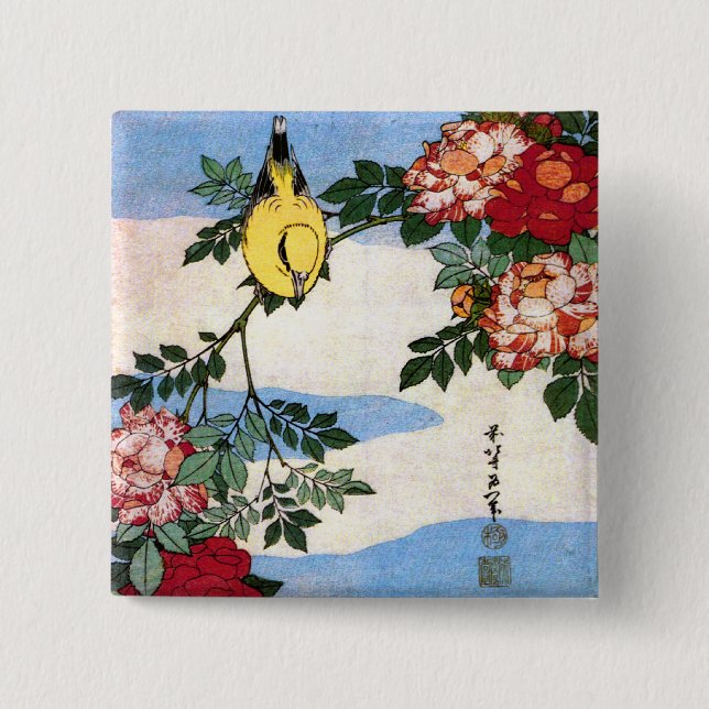 Nightingale & Rose Hokusai Japanisch Kunstkunst Button (Vorderseite)