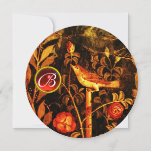 NIGHTINGALE UND ROSEN MONOGRAMM, Rot Schwarz Gelb Einladung