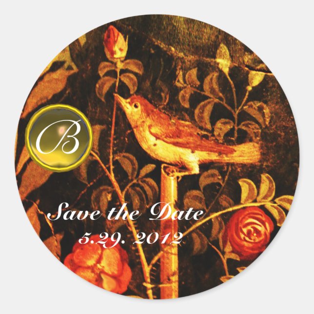 NIGHTINGING MIT ROSE MONOGRAMM Rot-Gelb-Schwarz Runder Aufkleber (Vorderseite)