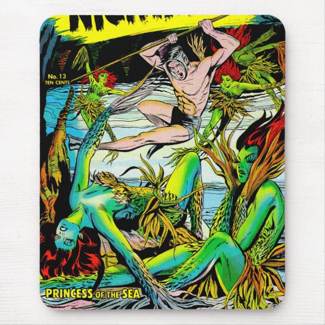 Nightmare Sea Mermaid Princess Vintage Comicen Mousepad (Vorne)