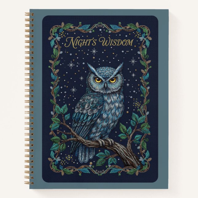 Night's Wisdom Owl Celestial Embroidery Journal Notizbuch (Vorderseite)