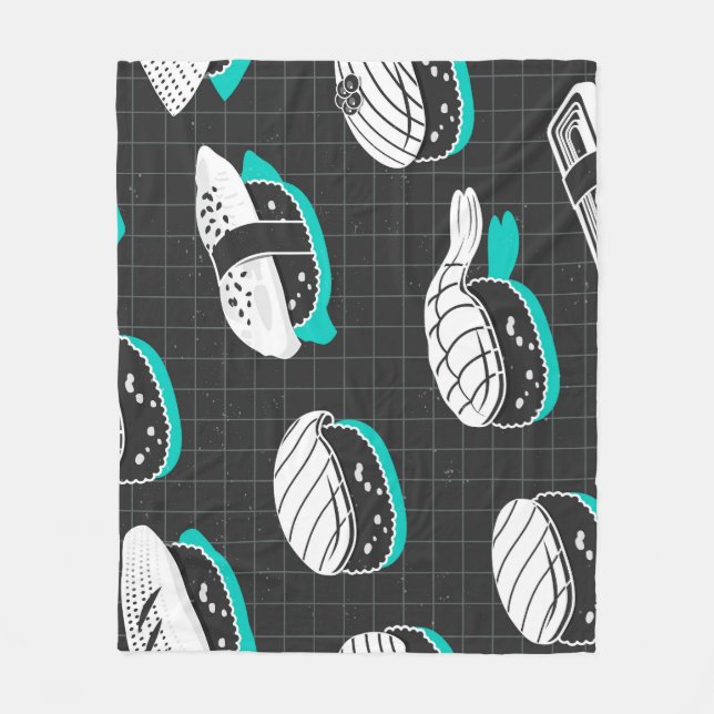 Nigiri Sushi Vintag Sketch Pattern Fleecedecke (Vorderseite)