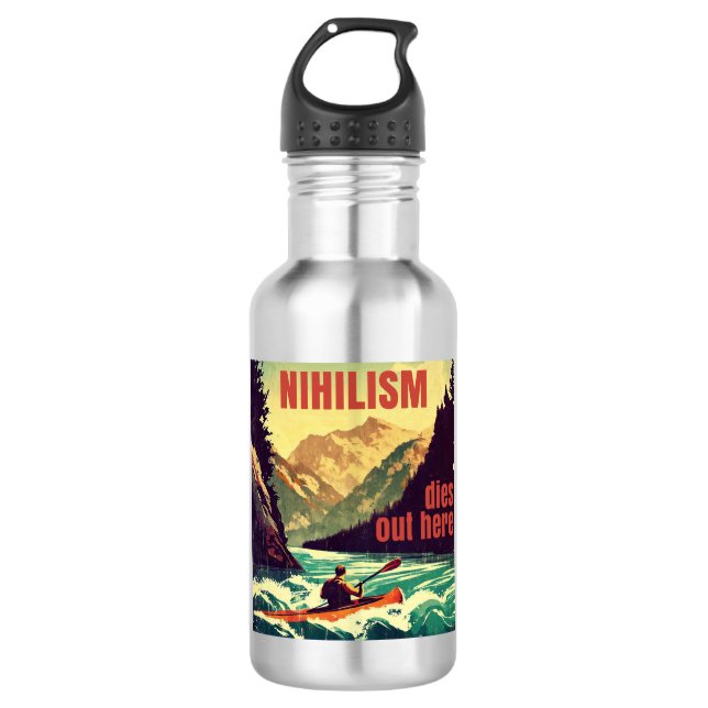 Nihilismus stirbt hier am Kajak Edelstahlflasche (Vorderseite)