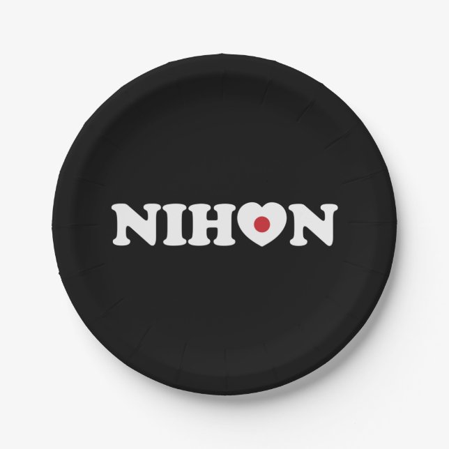 Nihon Liebe Herzenflagge Pappteller (Vorderseite)