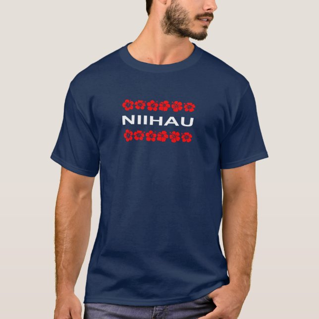 Niihau Aloha Blume versieht dunkle Farbe mit einem T-Shirt (Vorderseite)
