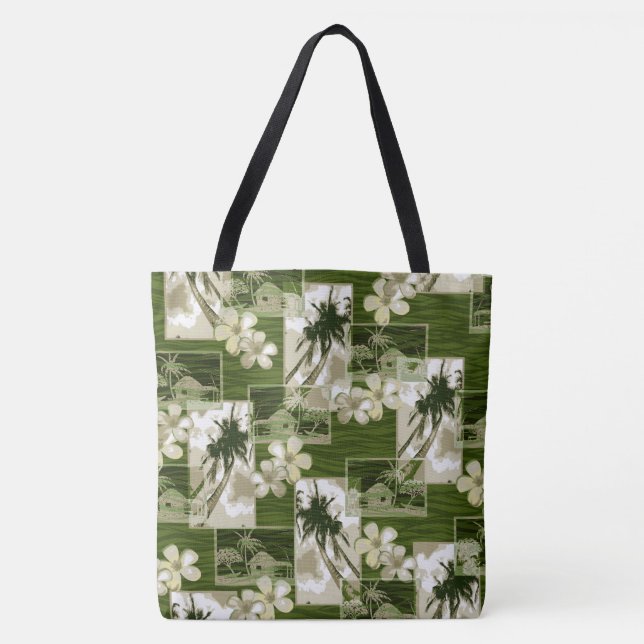 Niihau Island Hawaiian Plumeria Palms Beach Bag Tasche (Vorderseite)