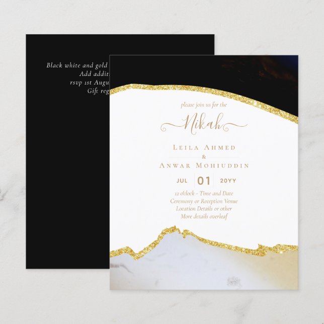 NIKAH - Agate Gold BUDGET Hochzeitseinladungen (Vorne/Hinten)