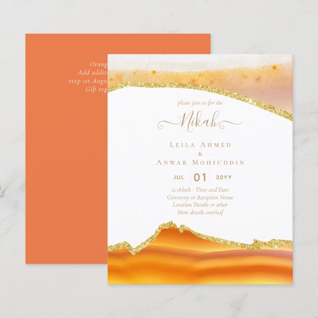 NIKAH - Agate Gold BUDGET Hochzeitseinladungen (Vorne/Hinten)