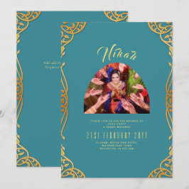 NIKAH Aquamarin Gold FOTO Islamische Hochzeit Einl Einladung