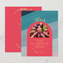 NIKAH Aquamarin Red Gold FOTO Hochzeit Einladung
