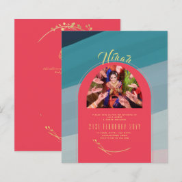 NIKAH Aquamarin Red Gold FOTO Hochzeit Einladung