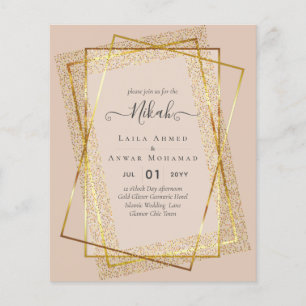 NIKAH - BUDGET Einladungen - GOLD Glitter Rahmen Flyer