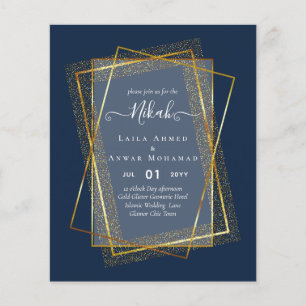 NIKAH - BUDGET Einladungen - GOLD Glitter Rahmen Flyer