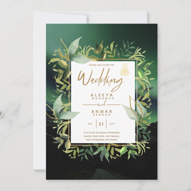 NIKAH - Emerald Green Gold ISLAMIC Wedding Einladu Einladung (Vorderseite)