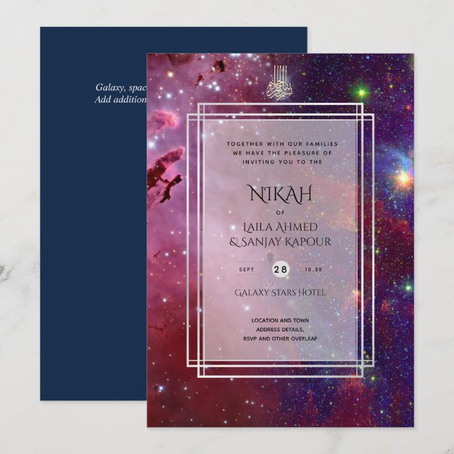 NIKAH Galaxy Wedding Invite Islamic Calligraphy Einladung (Vorne/Hinten)