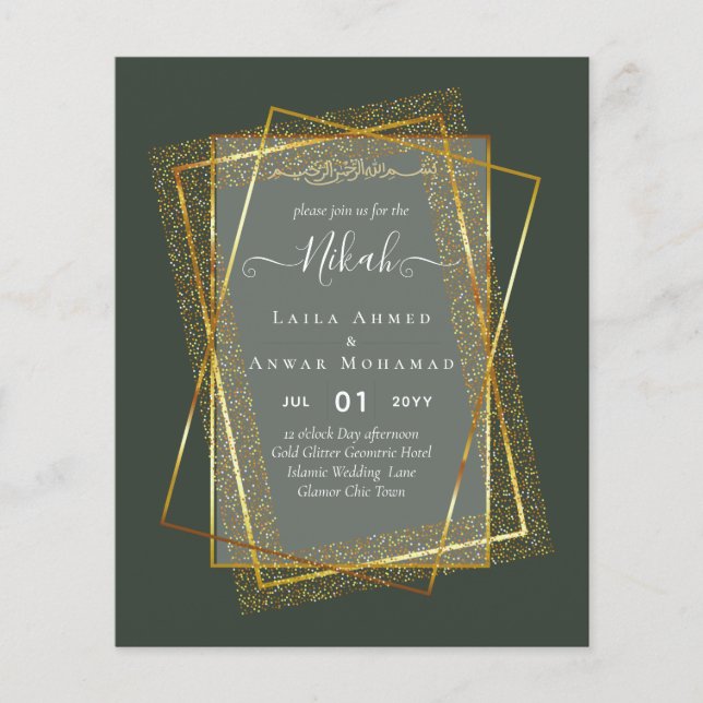 NIKAH Gold Frame Bismillah Islamische Hochzeitsein Flyer (Vorne)