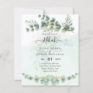NIKAH Greenery Gold Wedding Einladungen Bilingual