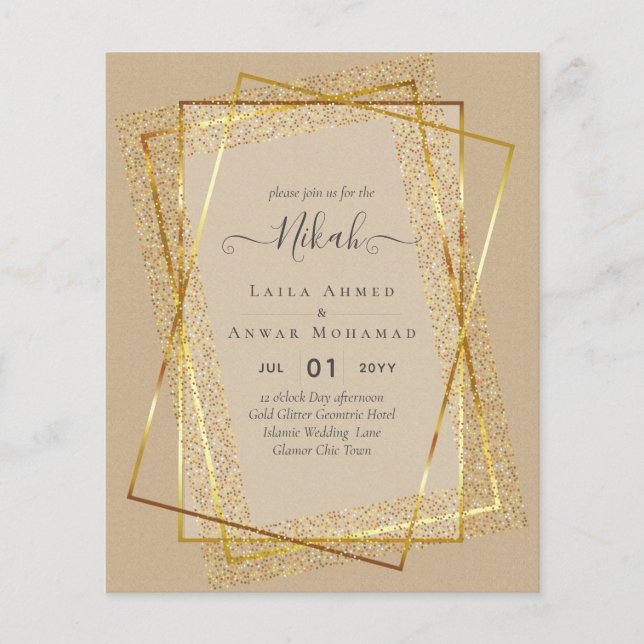 NIKAH - HAUSHALT - Einladungen - GOLD-Glitzer-Rahm Flyer (Vorne)