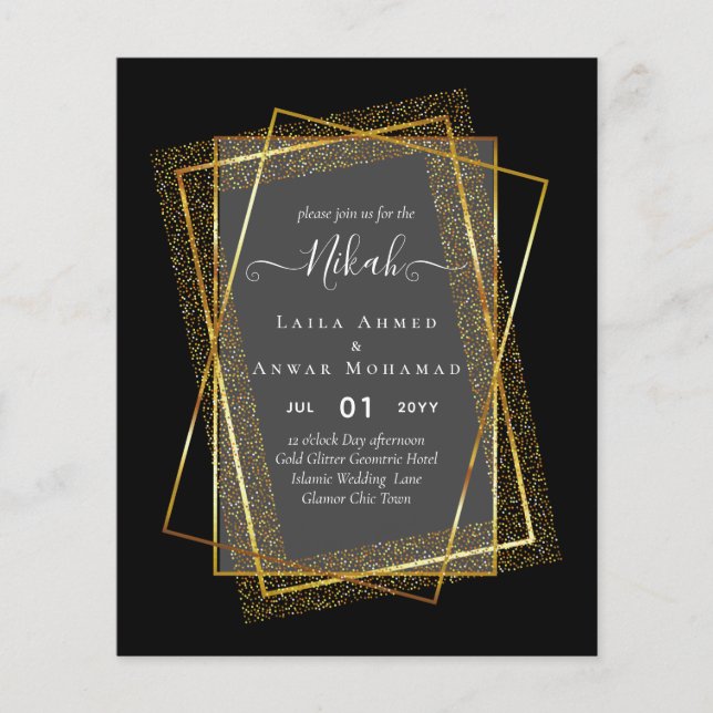 NIKAH - HAUSHALT - Einladungen - GOLD-Glitzer-Rahm Flyer (Vorne)