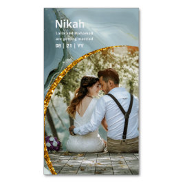 NIKAH - Hochzeitbudget Agate Gold Aquamarines FOTO Magnetische Visitenkarte