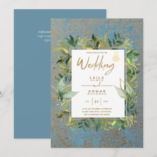 NIKAH - Invitations de mariage islamique d'or bleu