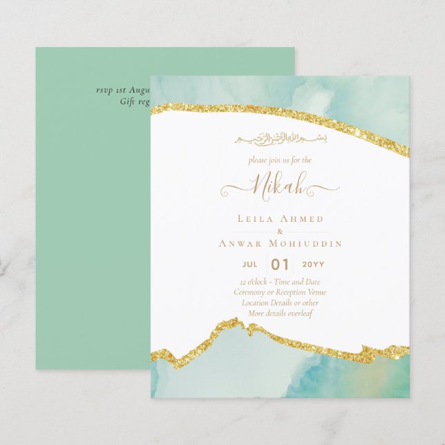 NIKAH Islamic Bismillah Wedding Einladungen Hausha (Vorne/Hinten)