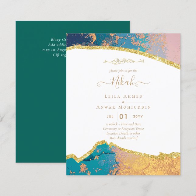 NIKAH Islamic Bismillah Wedding Einladungen Hausha (Vorne/Hinten)