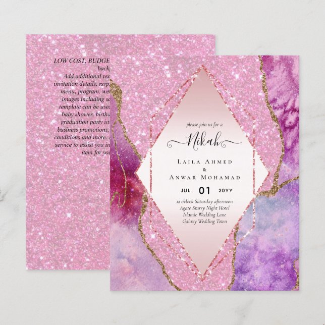 Nikah Islamic Wedding Einladungen - Glittery Gold (Vorne/Hinten)