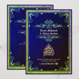 NIKAH - Islamische Hochzeitskalligrafie Blue Gold Einladung