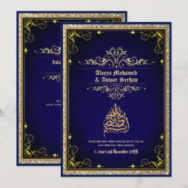 NIKAH - Islamische Hochzeitskalligrafie Blue Gold Einladung