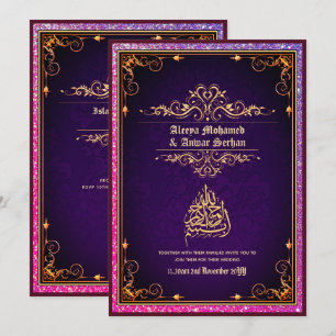 NIKAH - Islamische Hochzeitskalligrafie Blue Gold Einladung