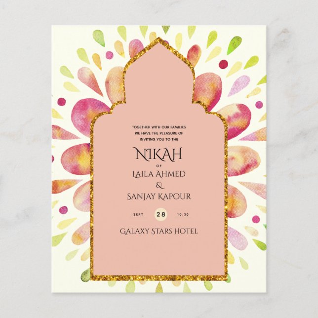 NIKAH - Modern Mandala Berry Gold Wedding Einladun Flyer (Vorne)