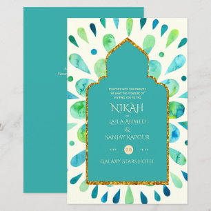 NIKAH - Modern Mandala Turquoise Gold Wedding Invi