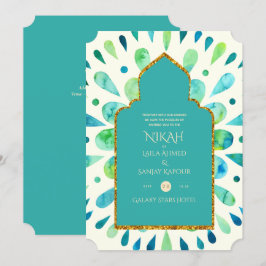 NIKAH - Moderne Mandala Turquoise Gold Wedding Einladung