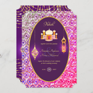 NIKAH - Mosquée ornée Faire-part de mariage violet