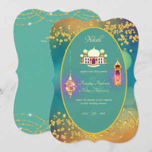 NIKAH - Mosquée Ornée Turquoise Gold Faire-part de