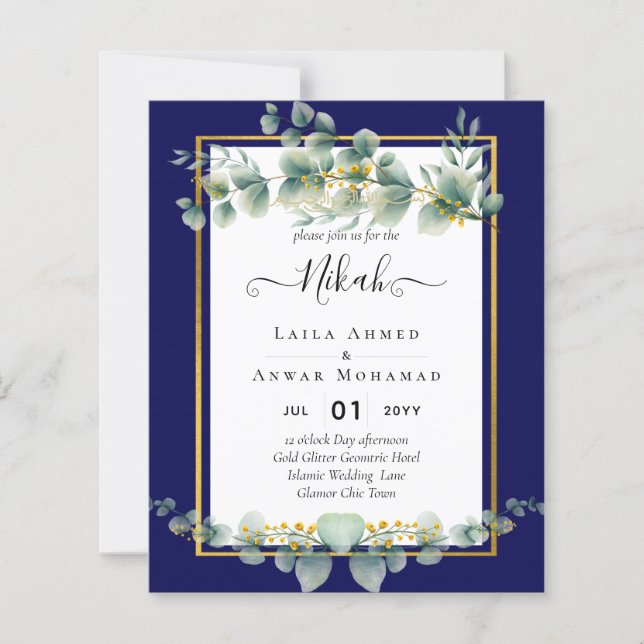 NIKAH NAVY BLUE GOLD Greenerie Eukalyptus Wedding (Vorderseite)