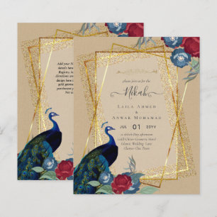 NIKAH Peacock Floral Gold Rahmen Islamische Hochze