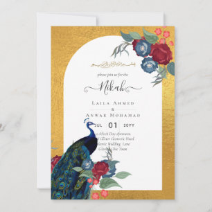 NIKAH Peacock Floral Gold Rahmen Islamische Hochze Einladung