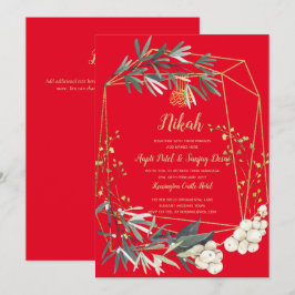 Nikah Red Gold Greenery Islamische Hochzeit Einlad Einladung