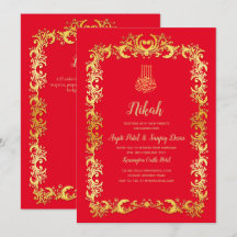 Nikah Red Gold Islamic Motif Wedding Einladung
