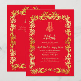 Nikah Red Gold Islamic Motif Wedding Einladung