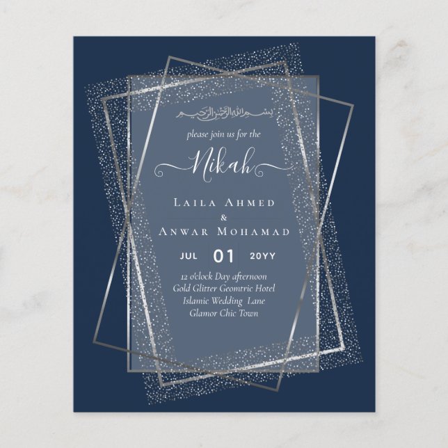 NIKAH SILVER Frame Bismillah Islamische Hochzeit Flyer (Vorne)