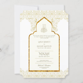 NIKAH - Verzierte islamische Moschee-Goldhochzeit Einladung