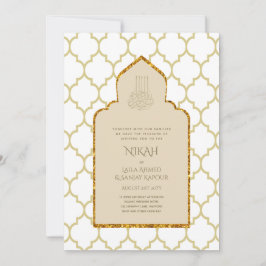 NIKAH - Verzierte islamische Moschee-Goldhochzeit Einladung